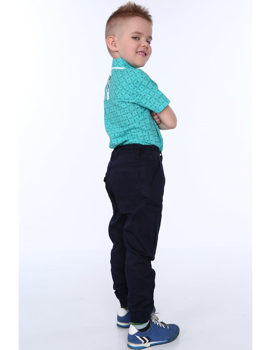 Boys\' trousers with elastic bands, navy blue NDZ105 - Online store - Boutique